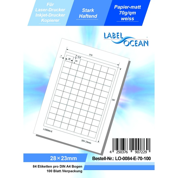 LabelOcean öntapadó címkék A4-es hordozón Méretek 28x23 mm 100 lap