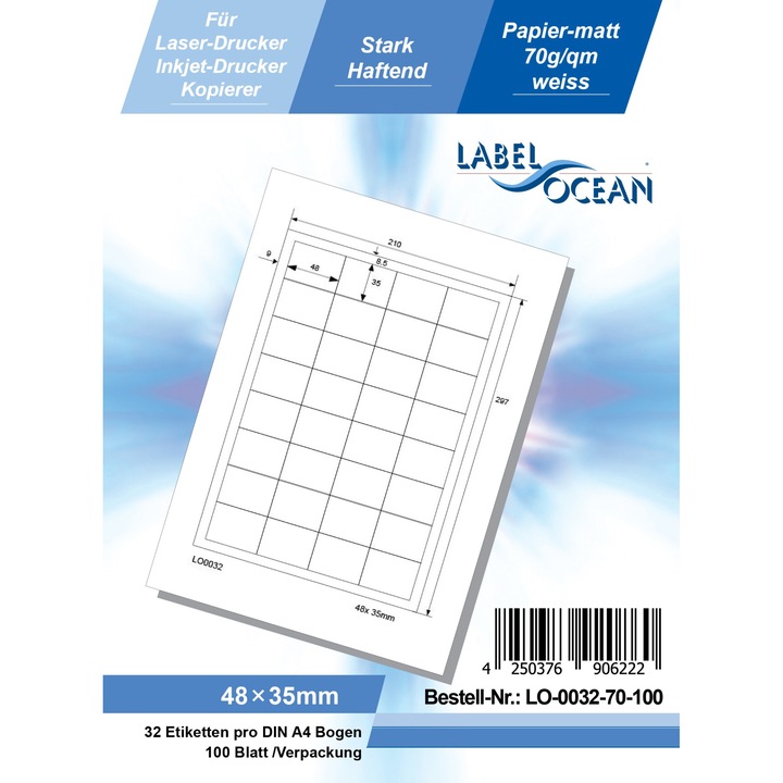 Etichete Autoadezive LabelOcean pe Suport A4 Dimensiuni 48x35 mm 100 Coli