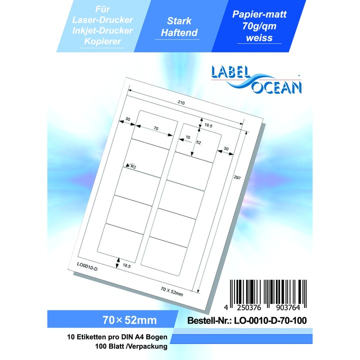 Etichete Autoadezive LabelOcean pe Suport A4 Dimensiuni 70x52 mm 100 Coli