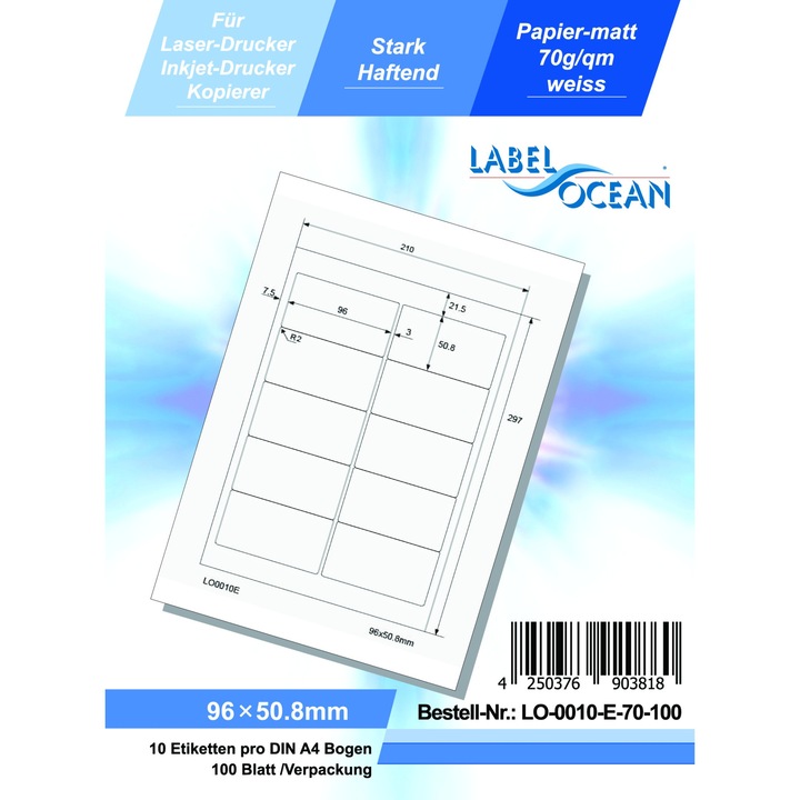 Etichete Autoadezive LabelOcean pe Suport A4 Dimensiuni 96x50.8 mm 100 Coli
