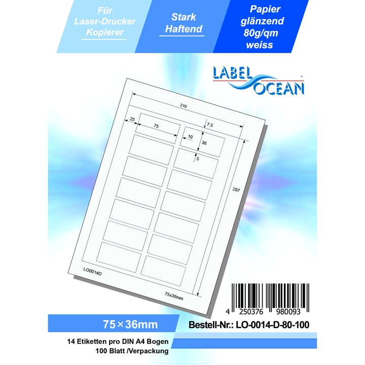 Etichete Autoadezive LabelOcean pe Suport A4 Dimensiuni 75x36 mm 100 Coli Lucioase