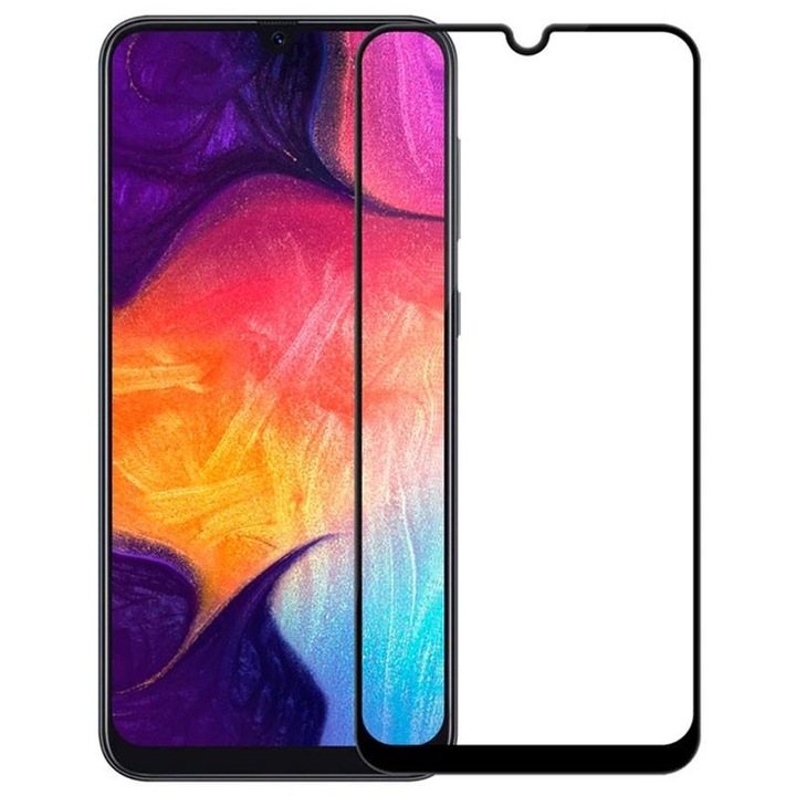 Samsung Galaxy A10e kompatibilis védőfólia, fekete 3D biztonságos üvegfólia, TELJES KÉPERNYŐ, Edzett üveg, Anti-Shock, Viceversa