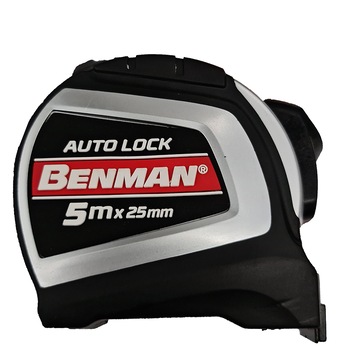 Ruleta cu lama metalica cu doua fete, magnetica, Benman, 5m x 25mm, 70962 Ruleta cu lama metalica cu doua fete, magnetica, Benman, 5m x 25mm, 70962