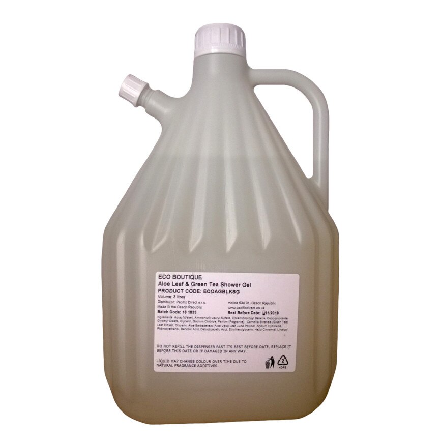 Gel de dus, 3 litri,Eco Boutique,Cu un parfum de Aloe Vera, ceai verde si arome de mimoza