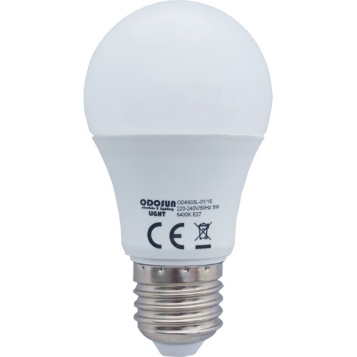 Bec led ODOSUN OD6503L E27/5W/220V/6400K A55 Lumina alb rece