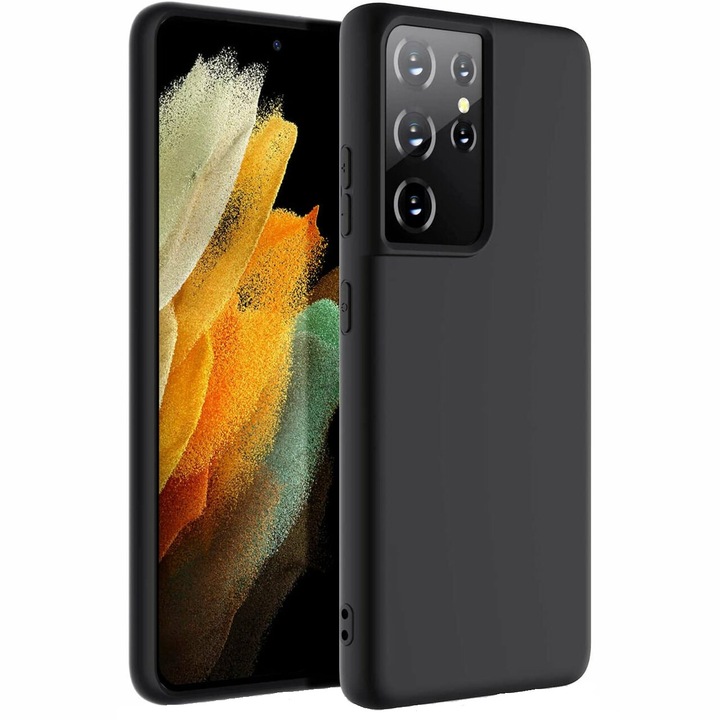 Защитен калъф PlanetPhone, Съвместим със Samsung Galaxy S21 Ultra, Ултра тънък, Силикон, Защита на камерата, Черен