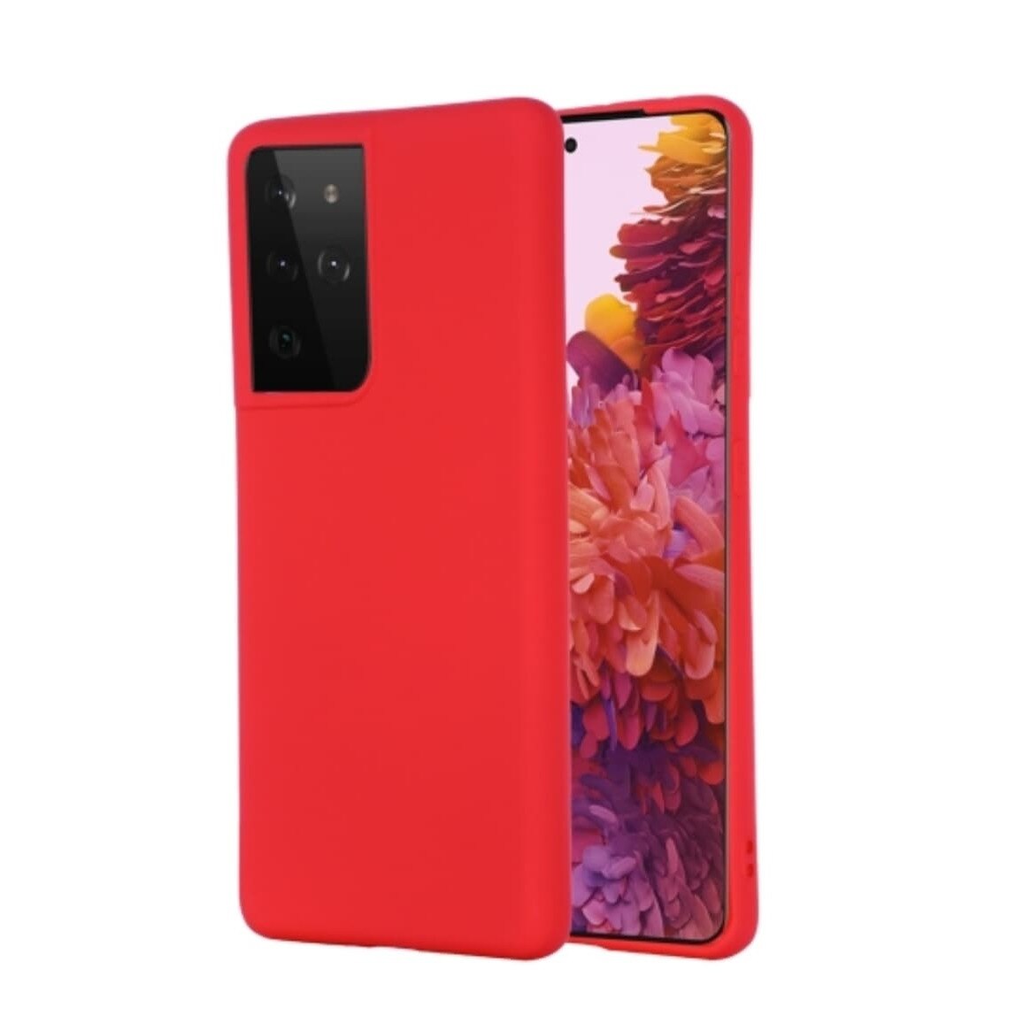 Husa protectie compatibila cu Samsung Galaxy S21 Ultra, ultra slim, silicon Rosu, cu interior de catifea, protectie camera, PlanetPhone