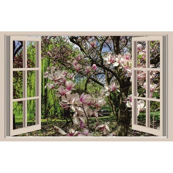 Tablou Canvas,Magnolie inflorita la fereastra, 80 x 50 cm, Rama lemn, Multicolor Tablou Canvas,Magnolie inflorita la fereastra, 80 x 50 cm, Rama lemn, Multicolor