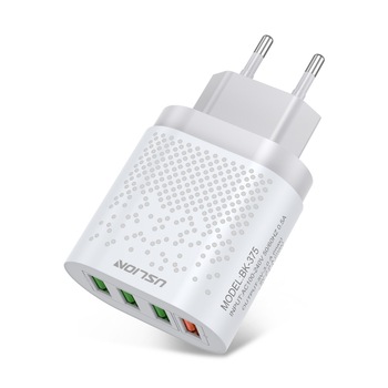 Incarcator retea 4x USB Fast Charge Qualcomm 3.0 Alb Lucios cu LED Blue Incarcator retea 4x USB Fast Charge Qualcomm 3.0 Alb Lucios cu LED Blue