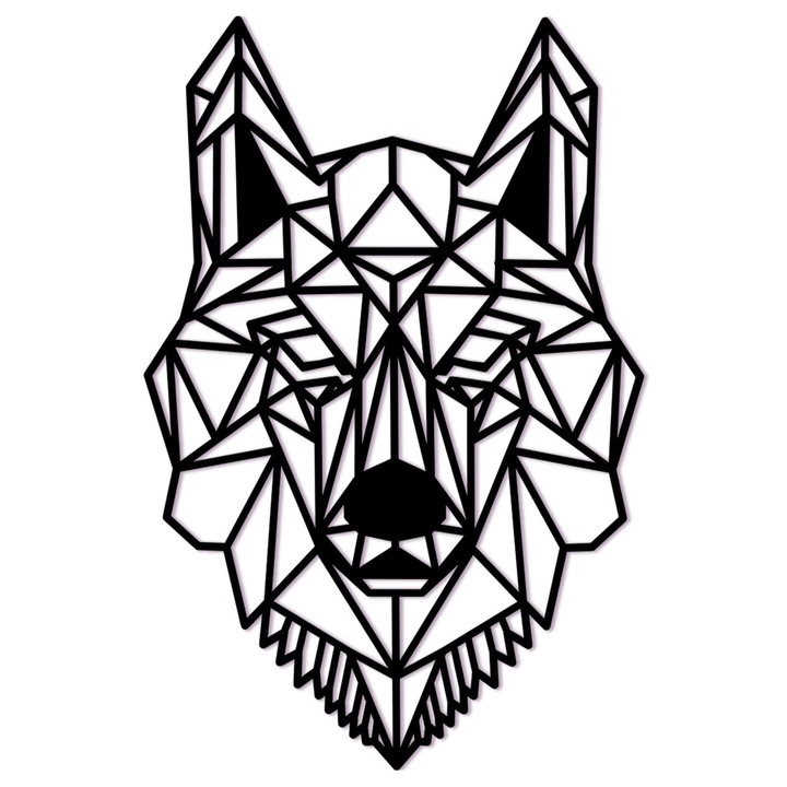 Decoratiune perete Cap Lup Aethelwolf Geometric, lemn, 60 cm, negru, grosime 6mm
