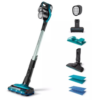 Aspirator Philips 3 in 1 Vertical SpeedPro Aqua, Utilizare fara fir, Cap de aspirare la 360°, Cap de aspirare TurboPet, Mod Mop, Nivel de zgomot 84 dB, Tensiune baterie 25,2 V, Negru/Albastru Aspirator Philips 3 in 1 Vertical SpeedPro Aqua, Utilizare fara fir, Cap de aspirare la 360°, Cap de aspirare TurboPet, Mod Mop, Nivel de zgomot 84 dB, Tensiune baterie 25,2 V, Negru/Albastru