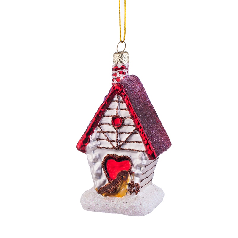 Ornament brad, glob model casuta cu pasari, L051, Sticla, 11cm