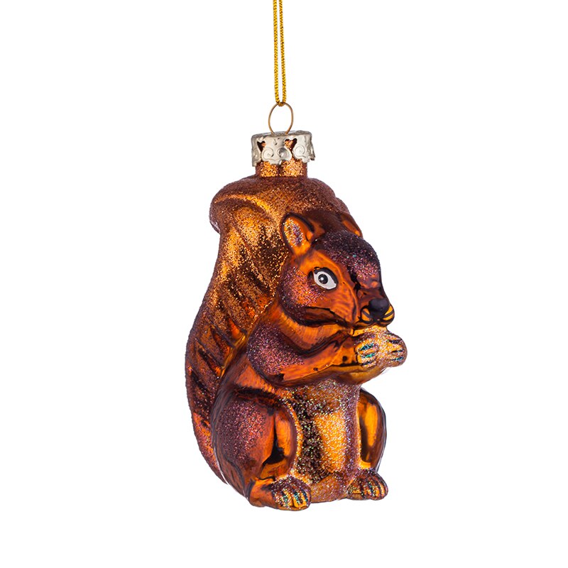 Ornament brad, glob model veverita, L059, Sticla, 8cm