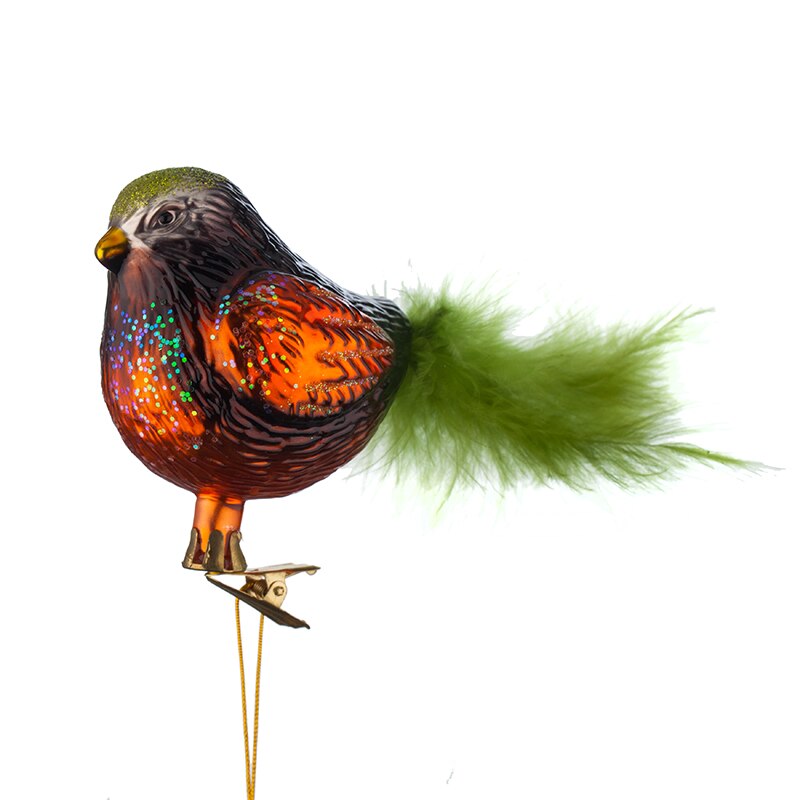 Ornament brad, glob pasare, L144, sticla, 7cm