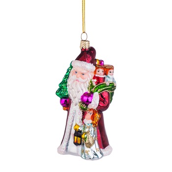 Ornament brad, glob model Mos Craciun, L015, Sticla, 11cm Ornament brad, glob model Mos Craciun, L015, Sticla, 11cm