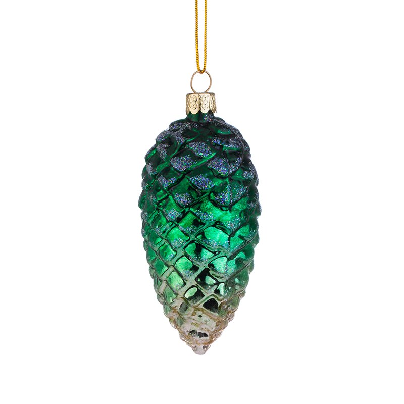 Ornament brad, glob model con, L023, Sticla, 10cm, Verde