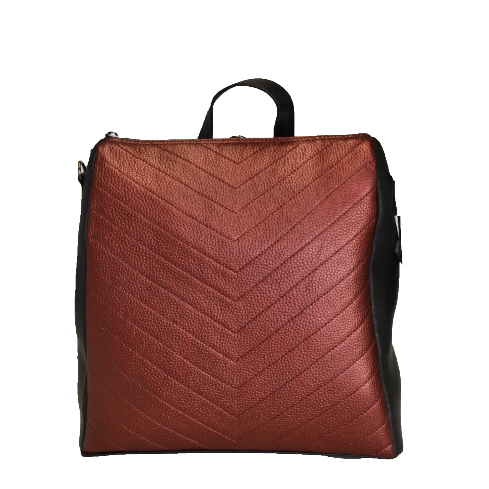 Rucsac dama din piele naturala, Zea, negru/visiniu metalizat, 28x12x33 cm