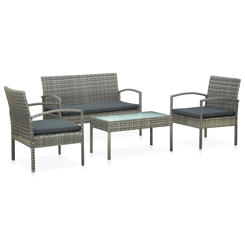 Set mobilier de gradina cu 4 piese cu perne gri inchis, vidaXL, Poliratan, 106 x 58 x 72 cm, Gri