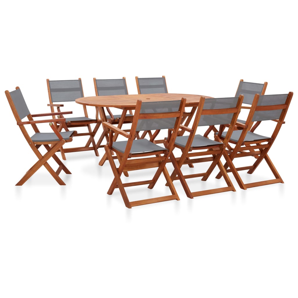 Set mobila de exterior cu 9 piese, vidaXL, Lemn, 160 x 85 x 74 cm, Gri