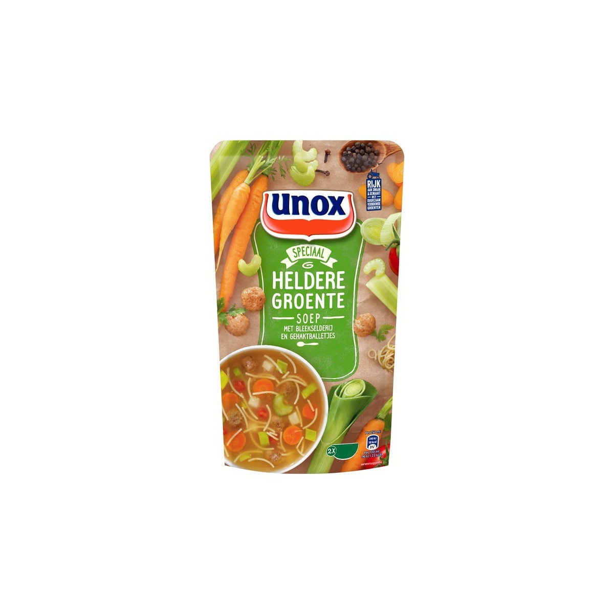 Supa de legume, cu chiftelute si telina verde, Unox, Olanda, 570 ml