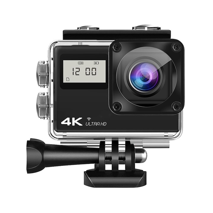 Спортна екшън камера AUSEK AT-Q61AR, 4K, 30FPS, 170 градуса, Wi-Fi, HDMI, Аксесоари, Черна