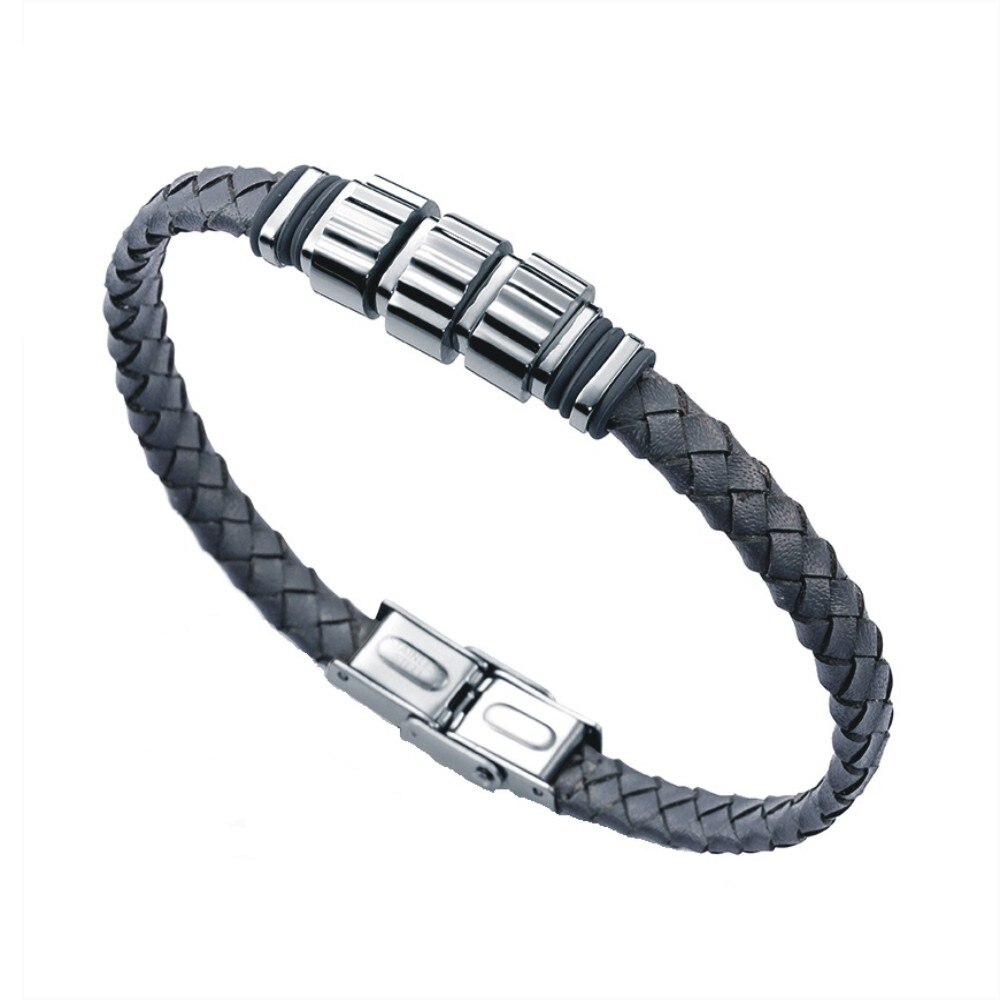 Bratara Viceroy 6351P09000, barbateasca, piele gri, inox argintiu, ajustabila