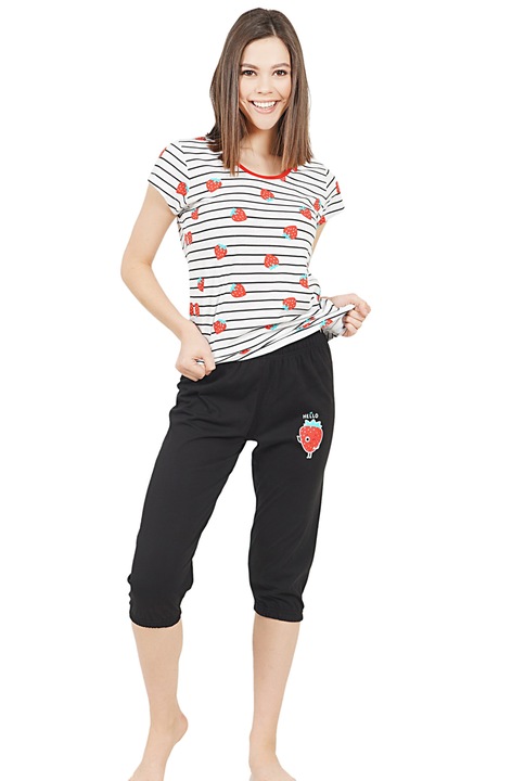 Pijama capri dama Vienetta, model Hello, multicolor