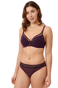 Sutien frantuzesc cu sustinere, fara burete, din tul si catifea, Maeva, Negru/Mov Sutien frantuzesc cu sustinere, fara burete, din tul si catifea, Maeva, Negru/Mov