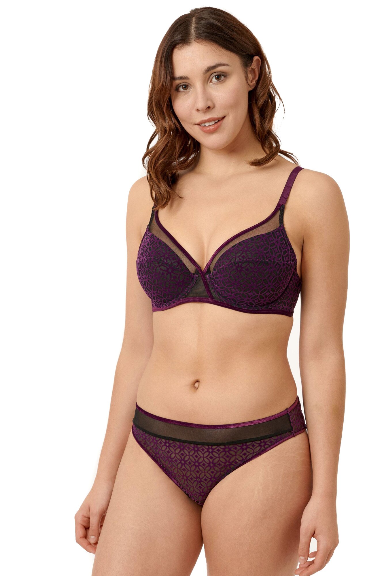 Chiloti model clasic de colectie frantuzeasca din tul si catifea, S Complexe Maeva, Negru/Mov
