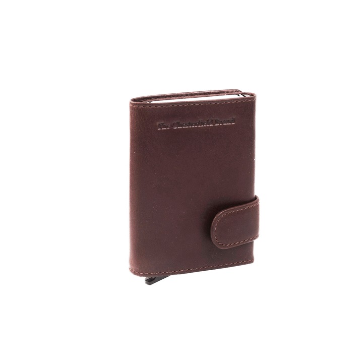 Portofel unisex cu suport pentru carduri, din piele naturala, The Chesterfield Brand, Leicester, cu protectie anti scanare RFID, Maro inchis