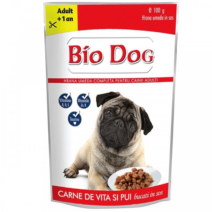 Hrana umeda pentru caini, Biodog, Pui si Vita, 100 g