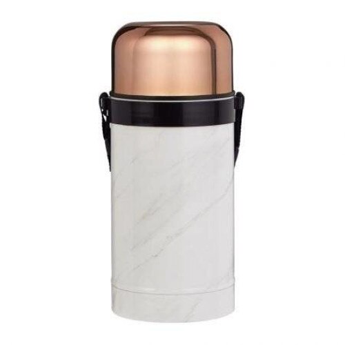 Termos lichide si mancare Tower T865003WR, capacitate 1000ml, din otel inoxidabil cu pereti dubli izolanti, culoare alb cu finisaj de marmura si capac rose gold