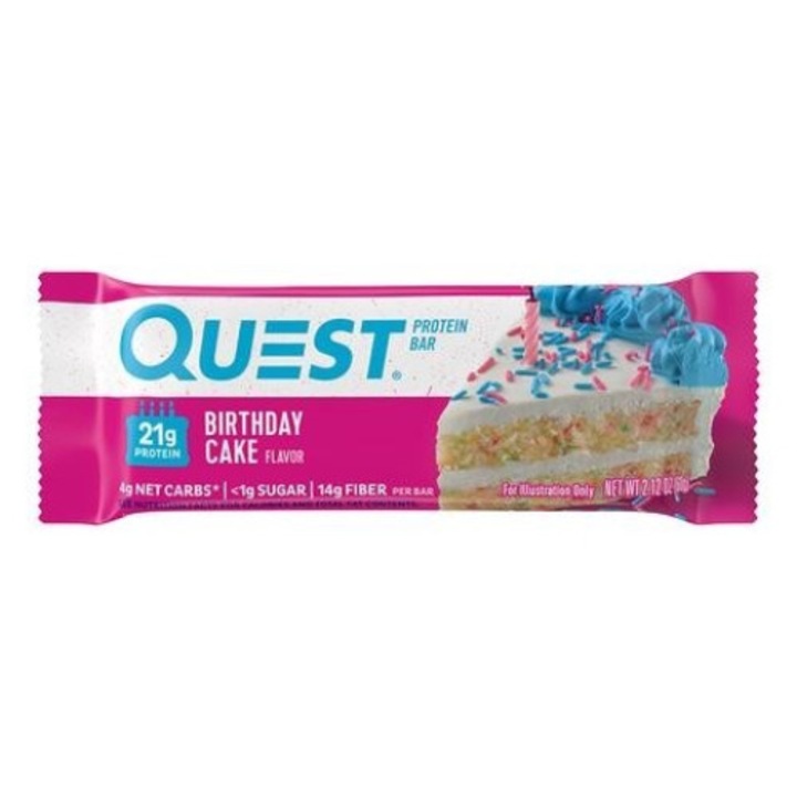 Inlocuitor de Masa - Baton Proteic, GNC Quest® Protein Bar, cu Aroma de Tort Aniversar, 60g