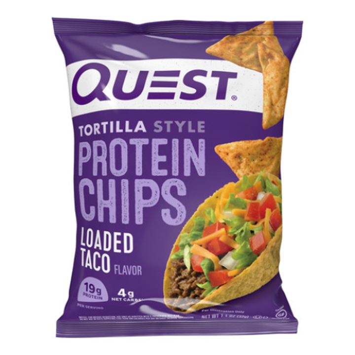 Inlocuitor de Masa - Chipsuri Proteice, GNC Quest Tortilla Style Protein Chips, cu Aroma de Taco, 32 g