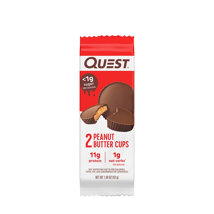 Inlocuitor de Masa - Baton Proteic, GNC Quest Peanut Butter Cups, cu Aroma de Unt de Arahide, 42 g