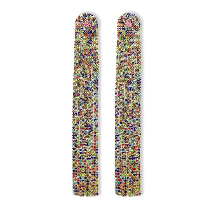 Cercei aurii, lungi, cu pietre multicolore, Rickarda C7, Pursehuit
