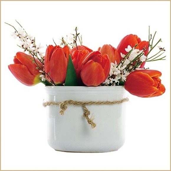 Sticker geam - suport alb cu lalele rosii, 30 x 33.5 cm