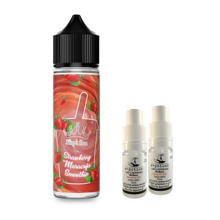 Pachet Lichid Tigara Electronica King's Dew - Strawberry Maracuja Smoothie, 8mg/ml, 50ml cu Nicotina