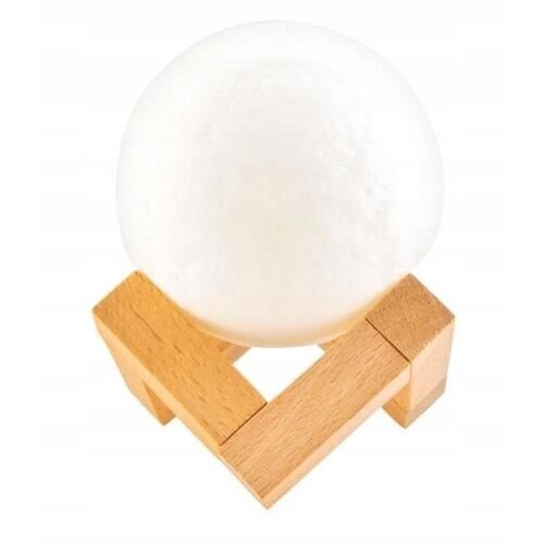 Lampa de veghe Led, Zola®, 3D- Luna, suport din lemn, cablu USB,touch, diametru luna 8 cm, inaltime totala 12 cm