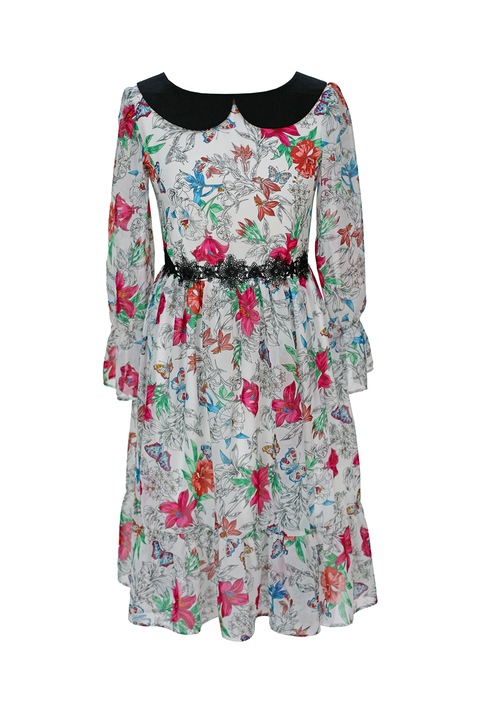 ambar studio, Lolah virágmintás ruha bubigallérral, Fehér/Zöld/Fukszia