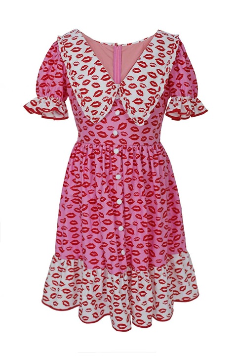 ambar studio, Adelina bővülő fazonú miniruha díszgombokkal, Piros/Fehér/Fukszia