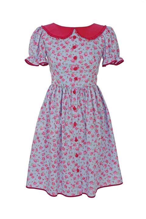 ambar studio, Rozalia virágos ruha bubigallérral, Zöld/Fukszia/Világoskék