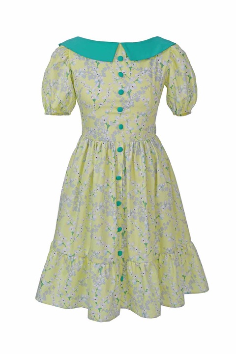 ambar studio, Stephanie bővülő fazonú ruha virágmintával, Zöld/Sárga