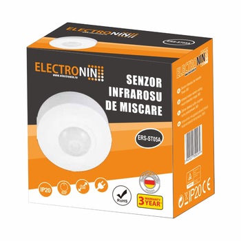 Senzor miscare Electronin, CR-3 ALB 360⁰, 1200W, IP20, max. 6m Senzor miscare Electronin, CR-3 ALB 360⁰, 1200W, IP20, max. 6m