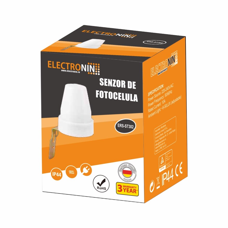 Senzor crepuscular Electronin, AC 220v 6A, 360⁰, 50-60Hz, IP44