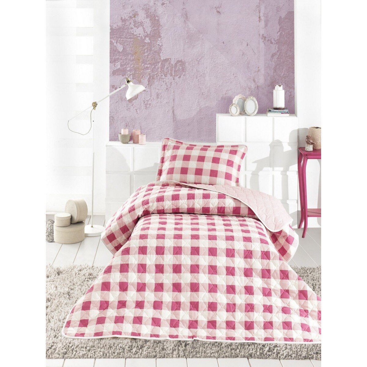 Cuvertura matlasata 160 x 220 cm + 1 fata perna, bumbac 100% ranforce, 2 piese, Pucioasa, Lima V2