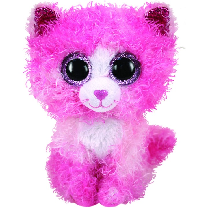 TY Plüss játék - Beanie Boos, Rózsaszín cica göndör szőrrel, 15 cm