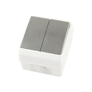 Intrerupator dublu Electronin, PT, 10A, IP54, alb/gri Intrerupator dublu Electronin, PT, 10A, IP54, alb/gri