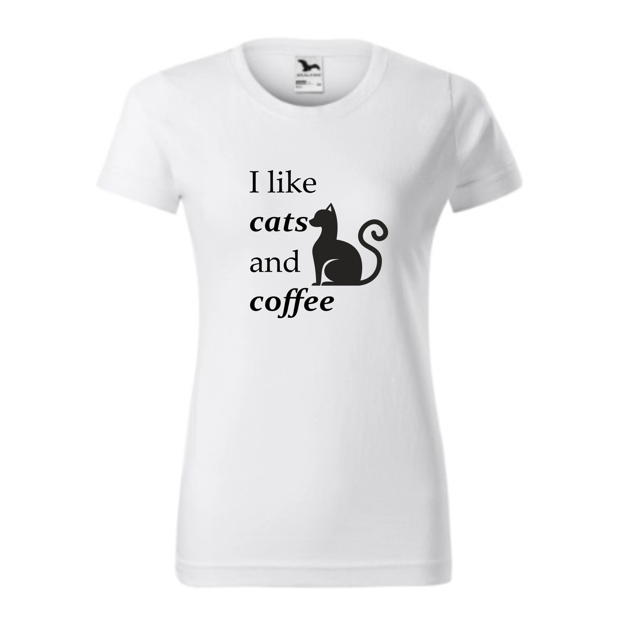 Tricou basic femei personalizat, Adler, bumbac, alb L Cafea si pisici