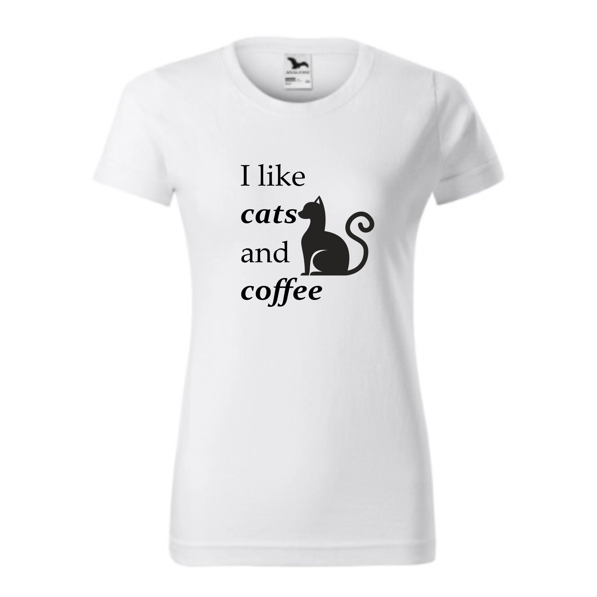 Tricou basic femei personalizat, Adler, bumbac, alb M Cafea si pisici